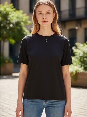 YSL Black Rhinestone Logo Top